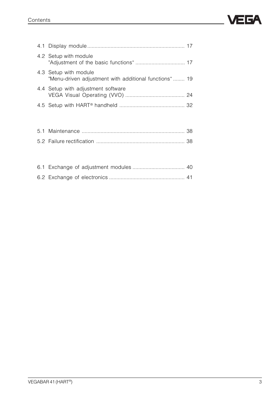 VEGA VEGABAR 41 HART User Manual | Page 3 / 44