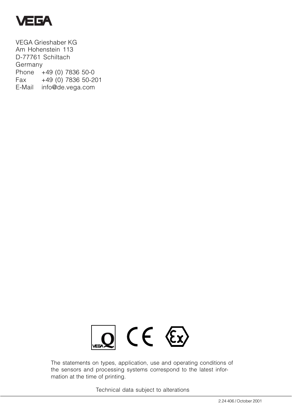 VEGA VEGABAR 41 HART User Manual | Page 44 / 44