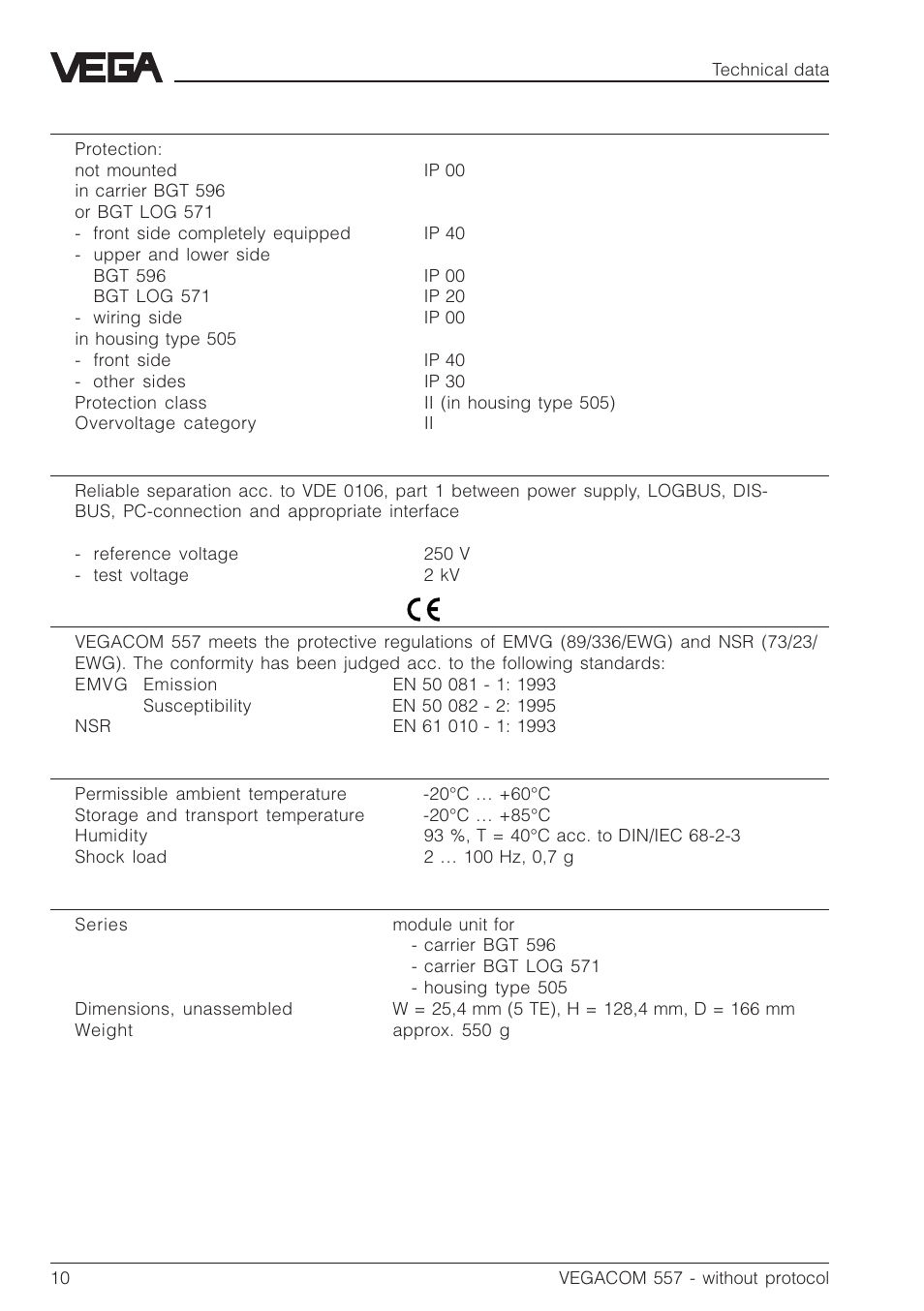 VEGA VEGACOM 557 PC-MODEM - Interface User Manual | Page 10 / 20