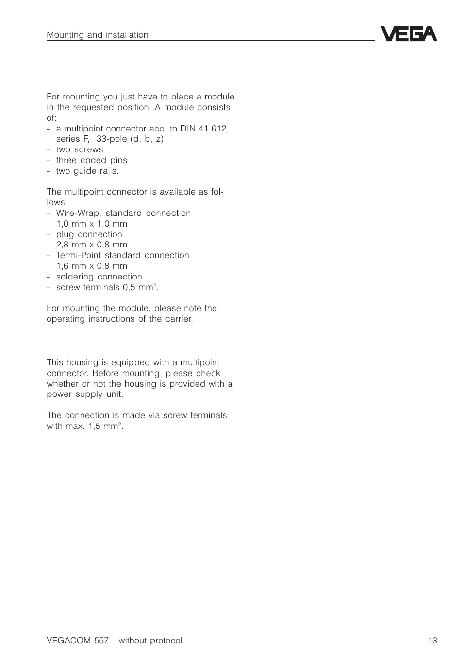 2 mounting in carrier and housing | VEGA VEGACOM 557 PC-MODEM - Interface User Manual | Page 13 / 20
