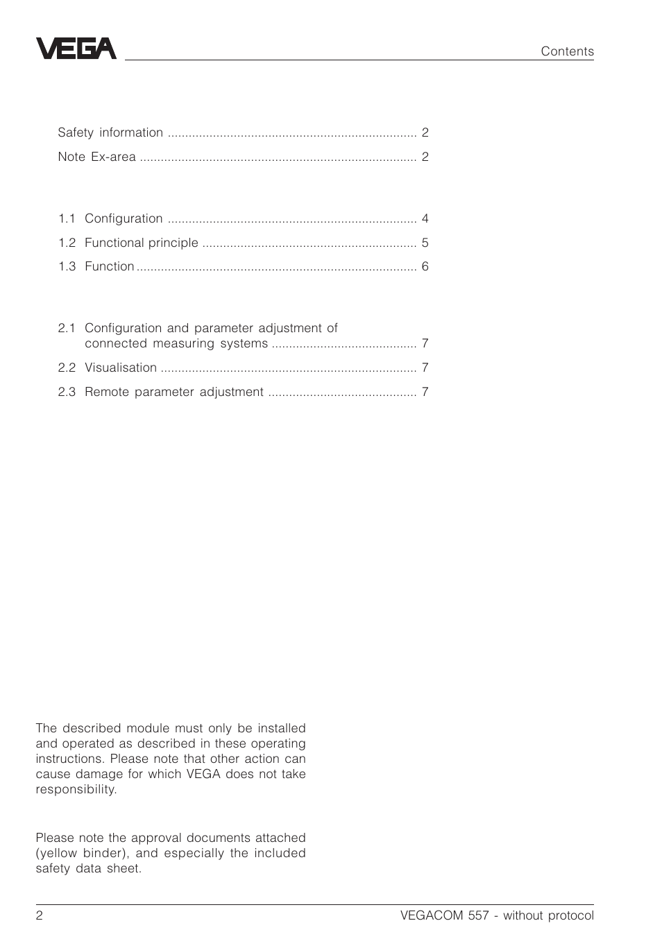 VEGA VEGACOM 557 PC-MODEM - Interface User Manual | Page 2 / 20