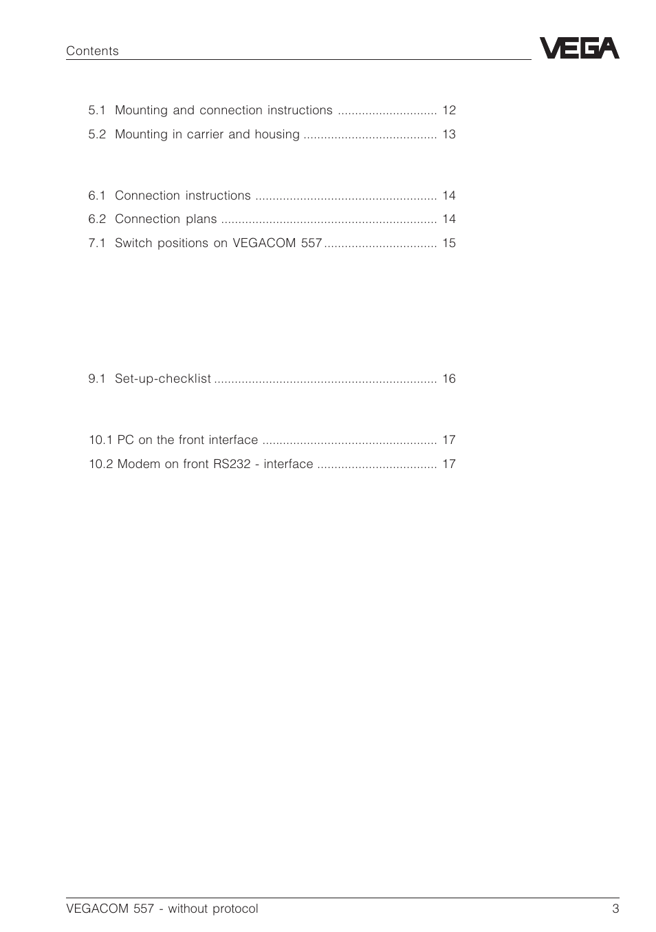 VEGA VEGACOM 557 PC-MODEM - Interface User Manual | Page 3 / 20