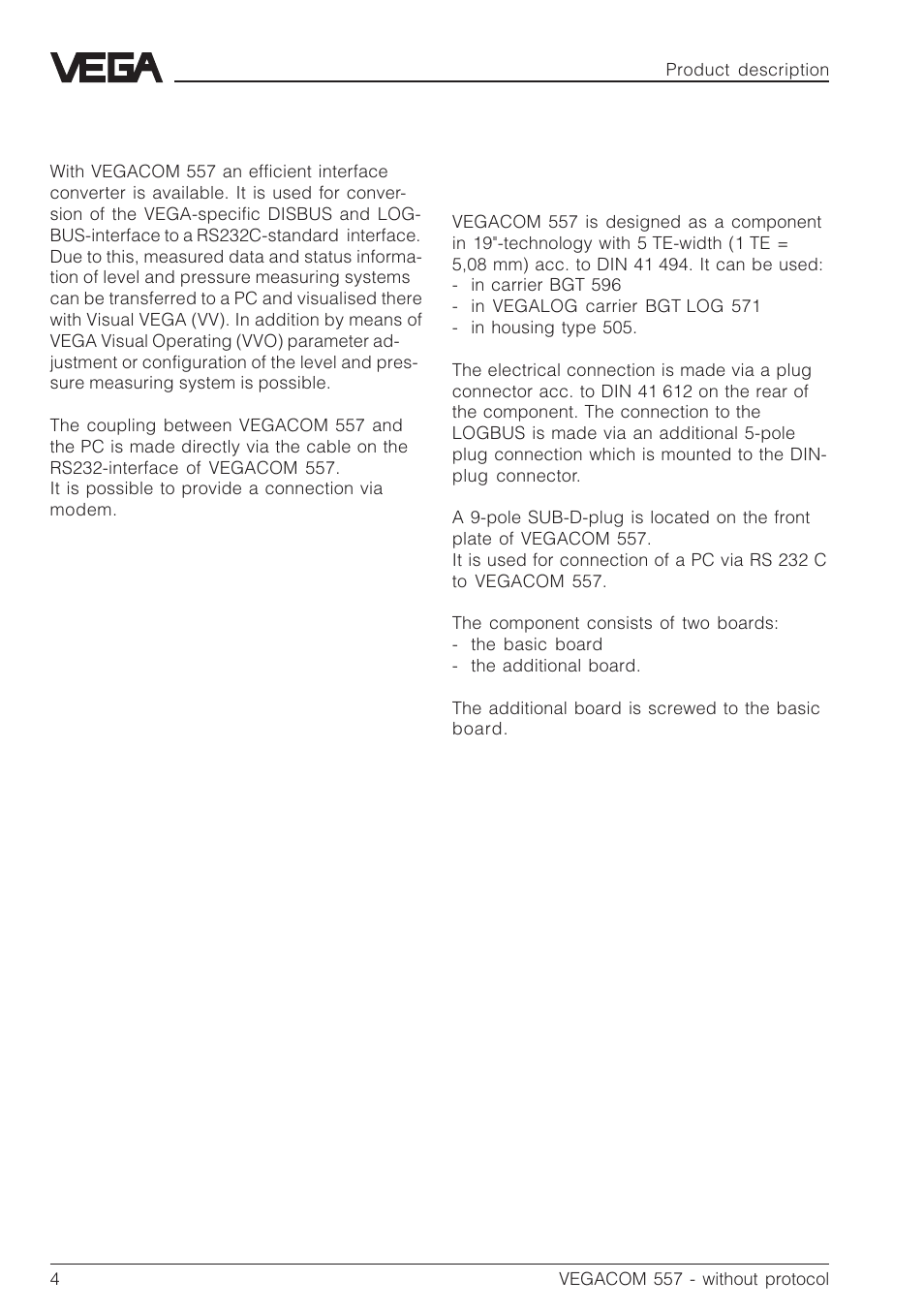 1 product description, 1 configuration | VEGA VEGACOM 557 PC-MODEM - Interface User Manual | Page 4 / 20