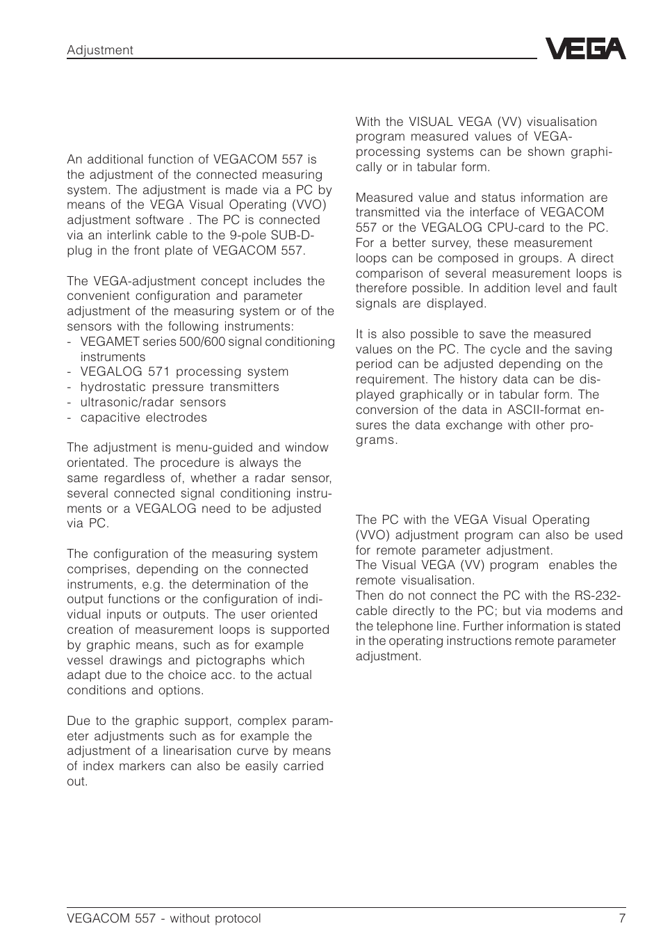 2 visualisation, 3 remote parameter adjustment | VEGA VEGACOM 557 PC-MODEM - Interface User Manual | Page 7 / 20