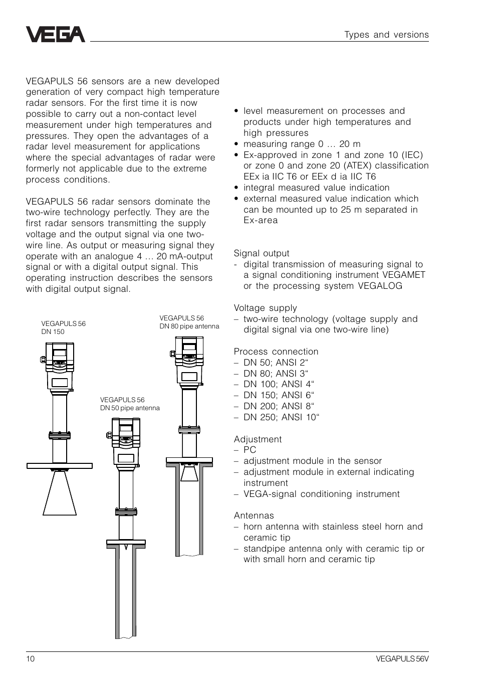 2 types and versions, 1 type survey | VEGA VEGAPULS 56V User Manual | Page 10 / 80