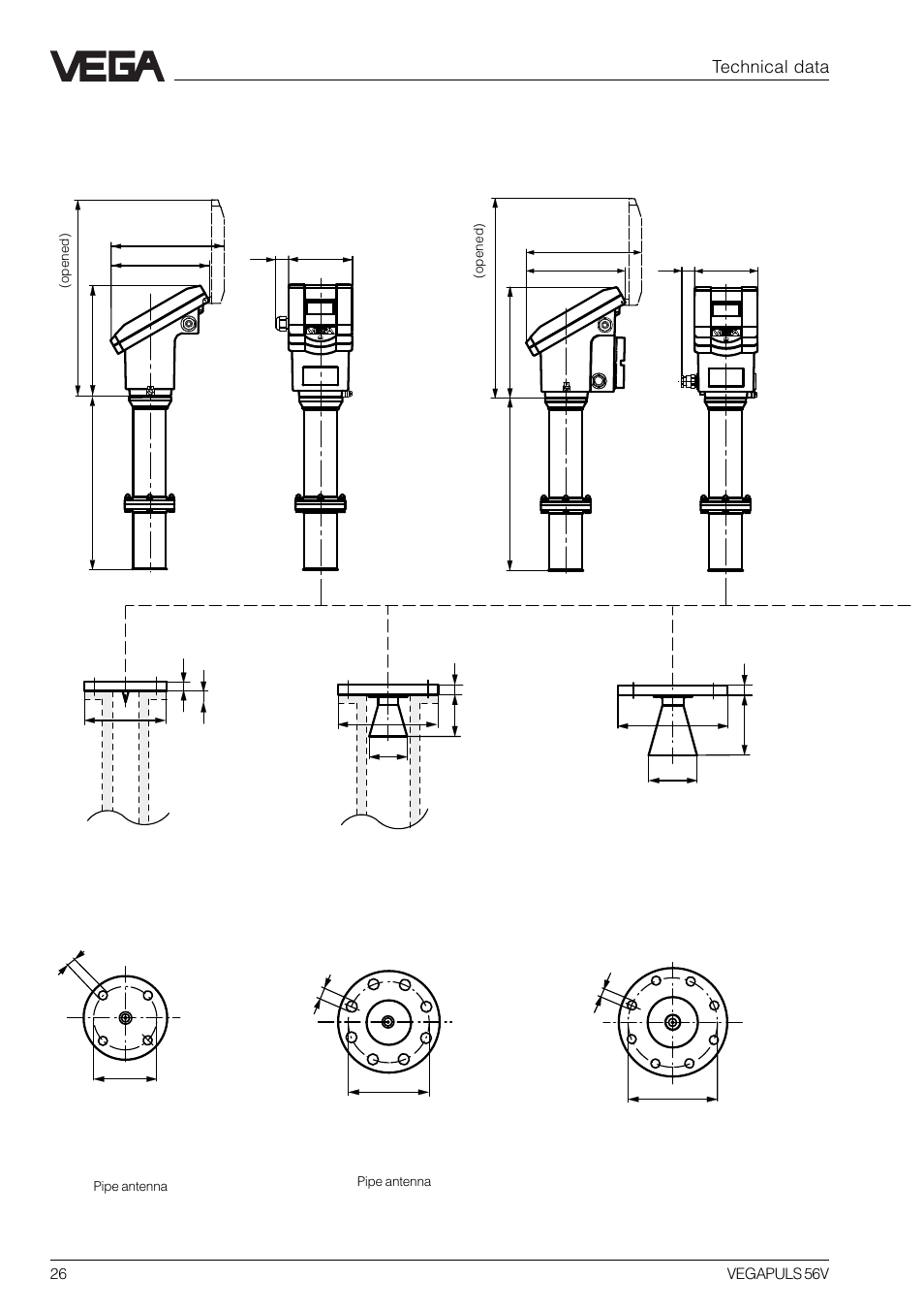 2 dimensions | VEGA VEGAPULS 56V User Manual | Page 26 / 80