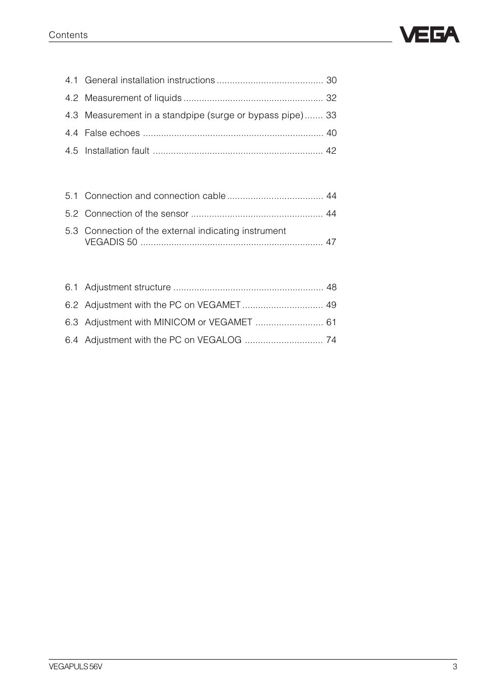 VEGA VEGAPULS 56V User Manual | Page 3 / 80