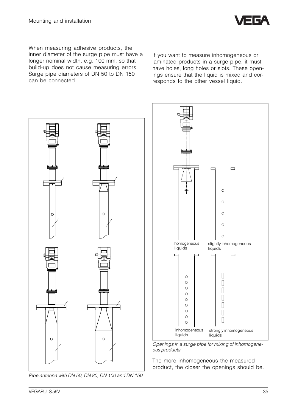 Adhesive products, Standpipe measurement in inhomoge- neous products | VEGA VEGAPULS 56V User Manual | Page 35 / 80