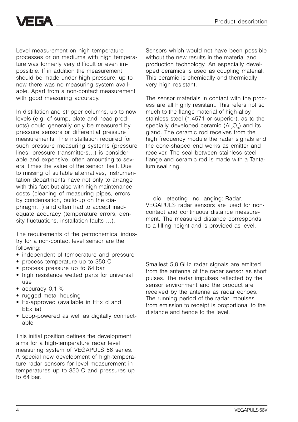 1 product description, 1 function | VEGA VEGAPULS 56V User Manual | Page 4 / 80