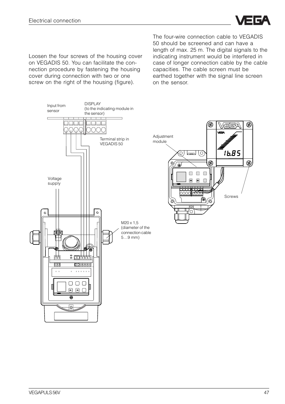 Electrical connection, Vegapuls 56v 47 | VEGA VEGAPULS 56V User Manual | Page 47 / 80