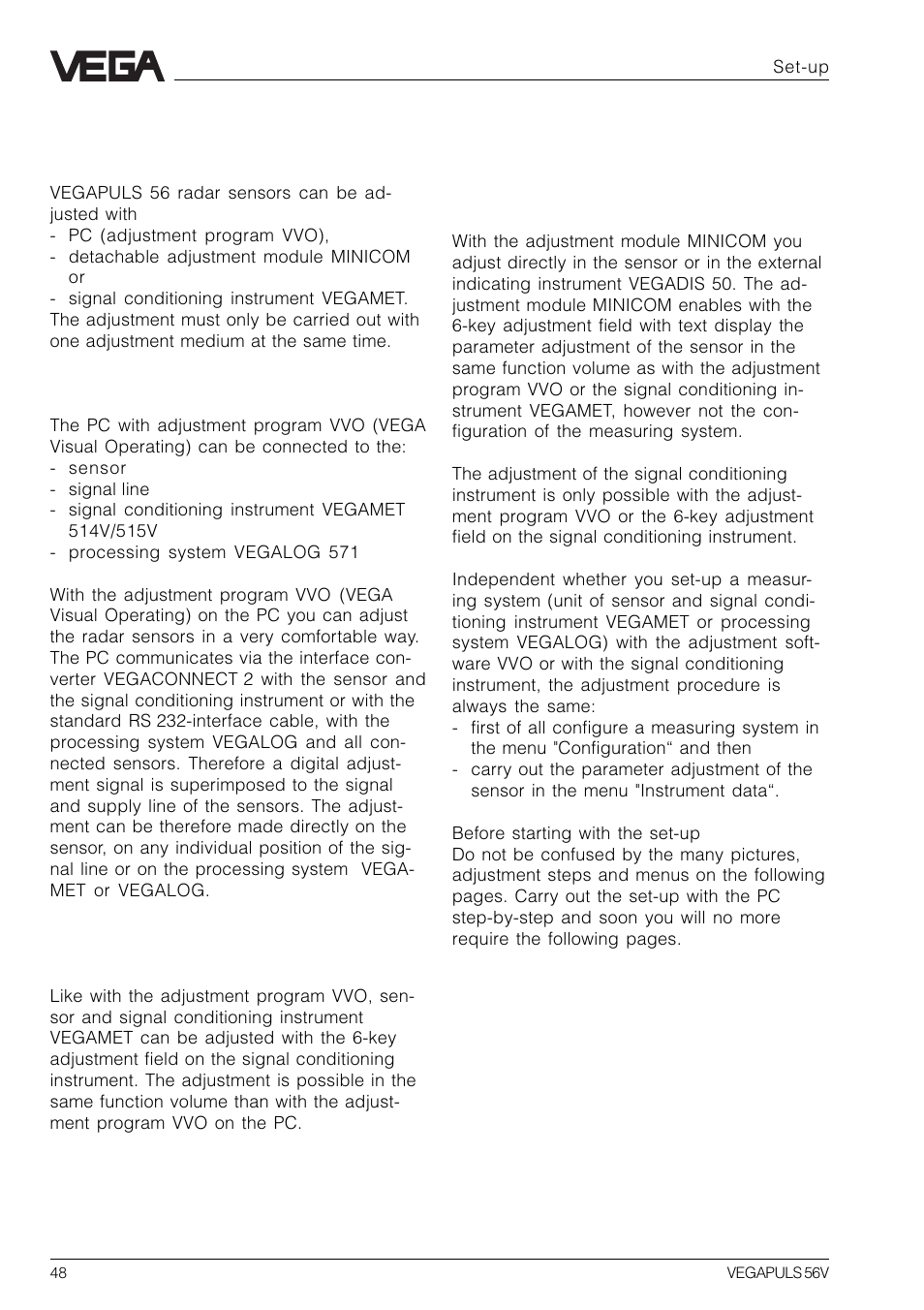 6 set-up, 1 adjustment structure | VEGA VEGAPULS 56V User Manual | Page 48 / 80