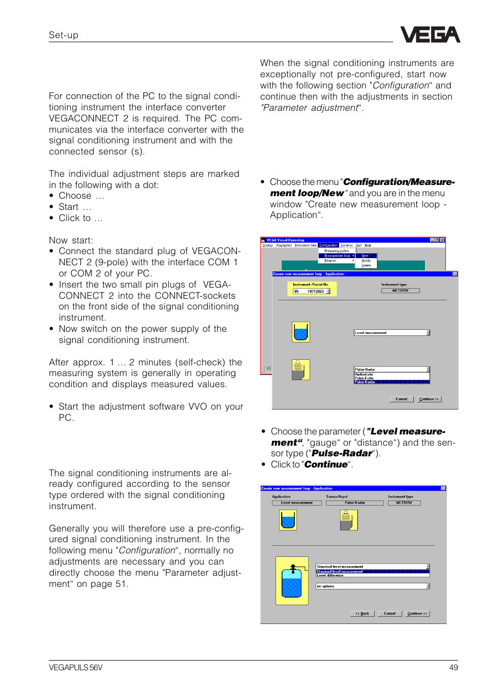 2 adjustment with the pc on vegamet | VEGA VEGAPULS 56V User Manual | Page 49 / 80