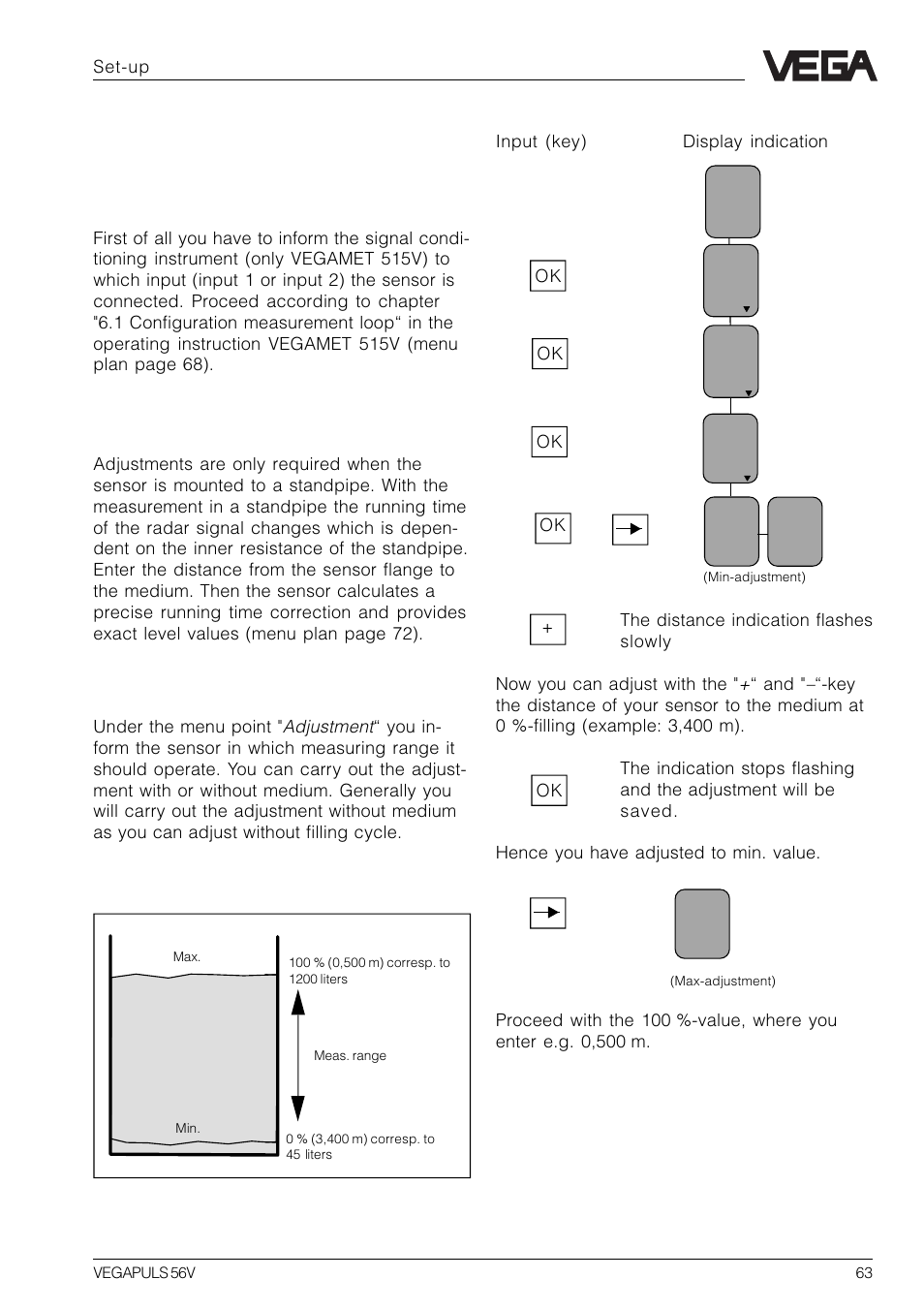 1a configuration measurement loop, 1b configuration input, 2) measurement in standpipe | 3 adjustment | VEGA VEGAPULS 56V User Manual | Page 63 / 80