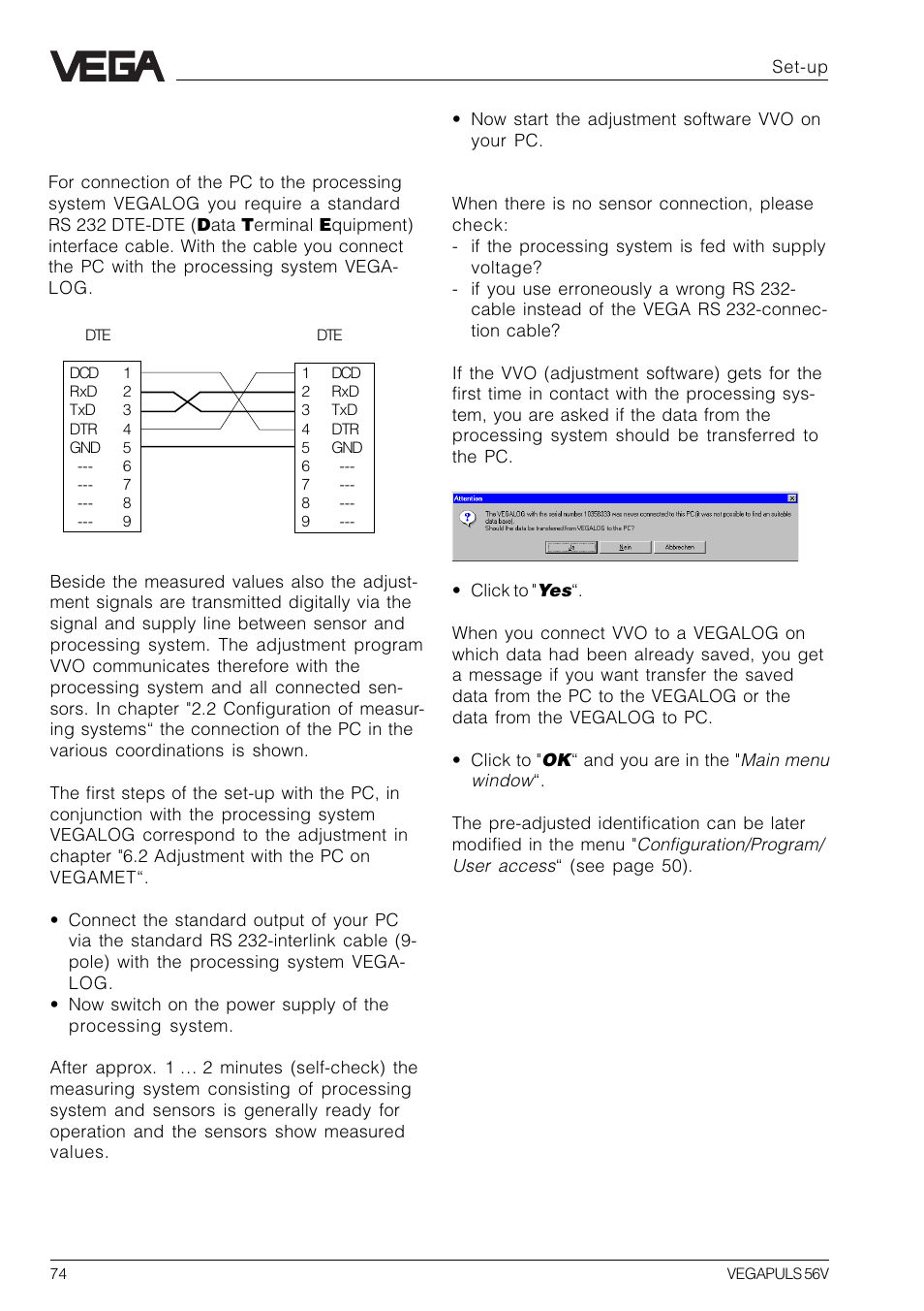 4 adjustment with the pc on vegalog | VEGA VEGAPULS 56V User Manual | Page 74 / 80