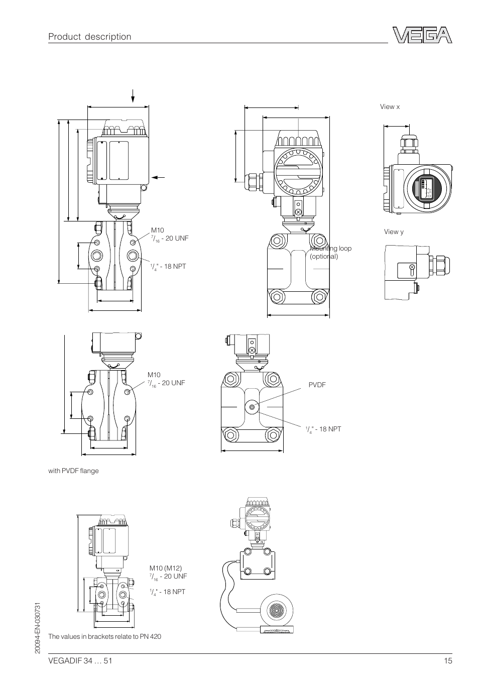 5 dimensions, Vegadif 35, Vegadif 34 | Product description | VEGA VEGADIF 34 … 51 User Manual | Page 15 / 64