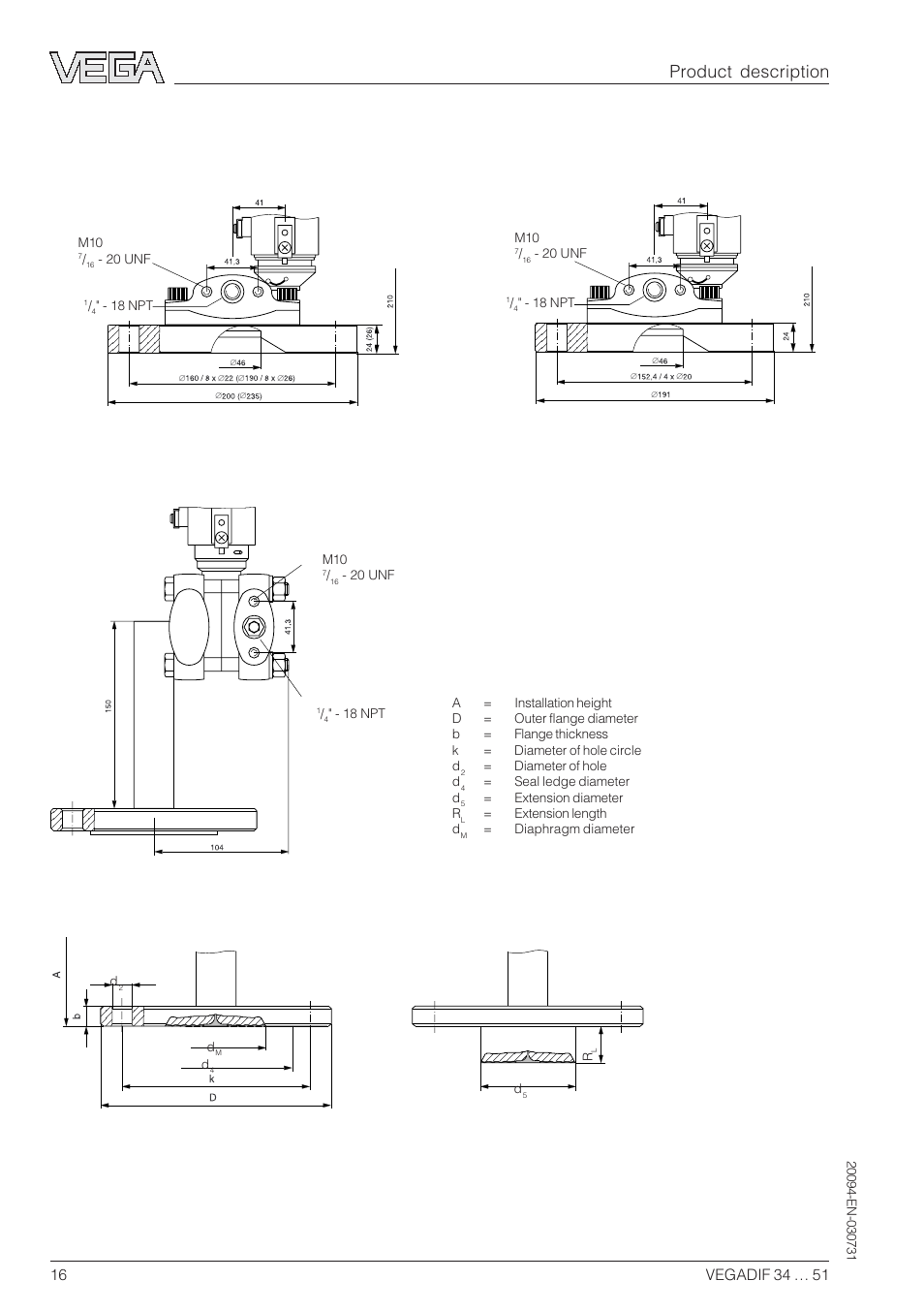 Vegadif 44, Vegadif 45, Product description | VEGA VEGADIF 34 … 51 User Manual | Page 16 / 64