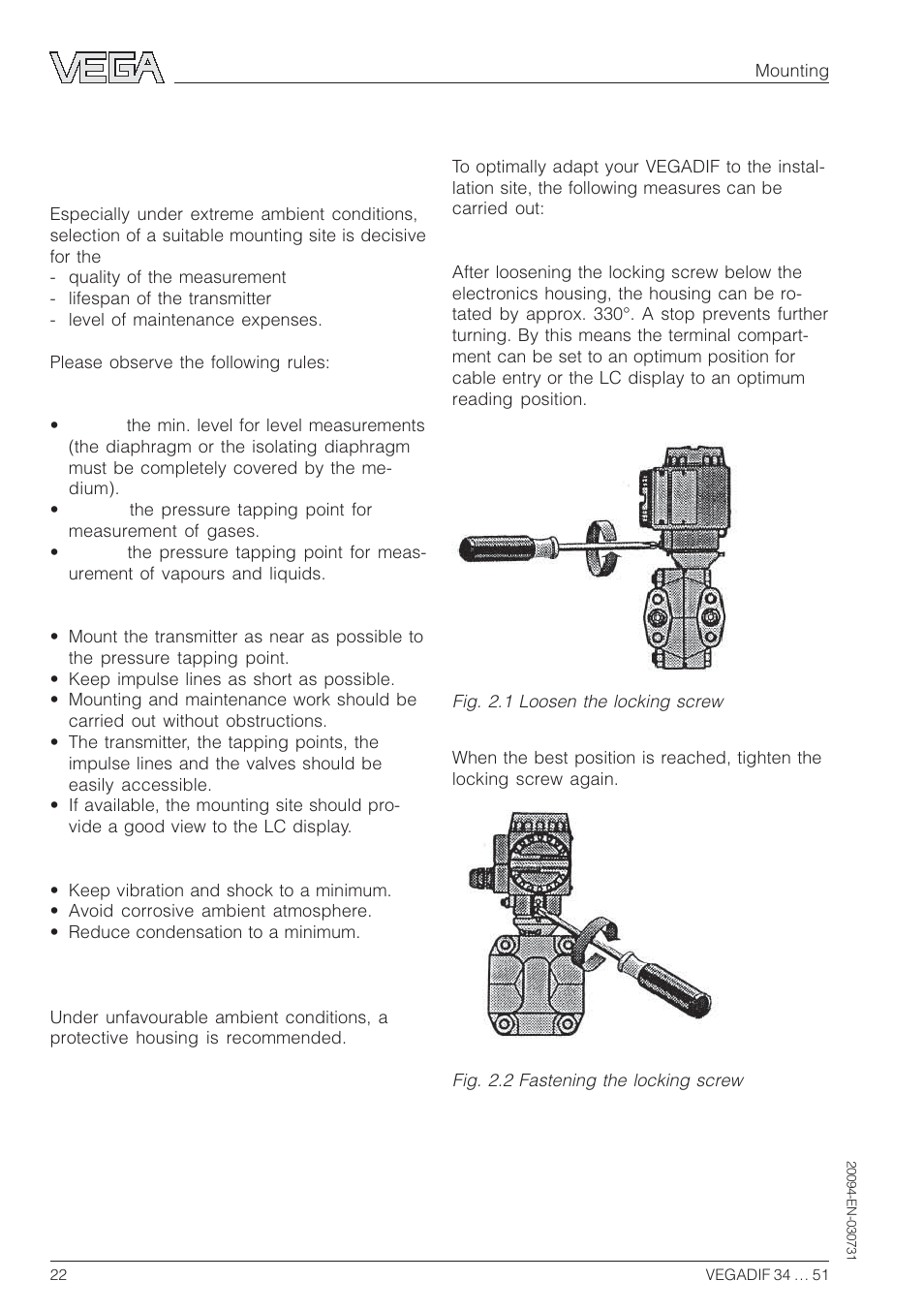 2 pre-installation | VEGA VEGADIF 34 … 51 User Manual | Page 22 / 64