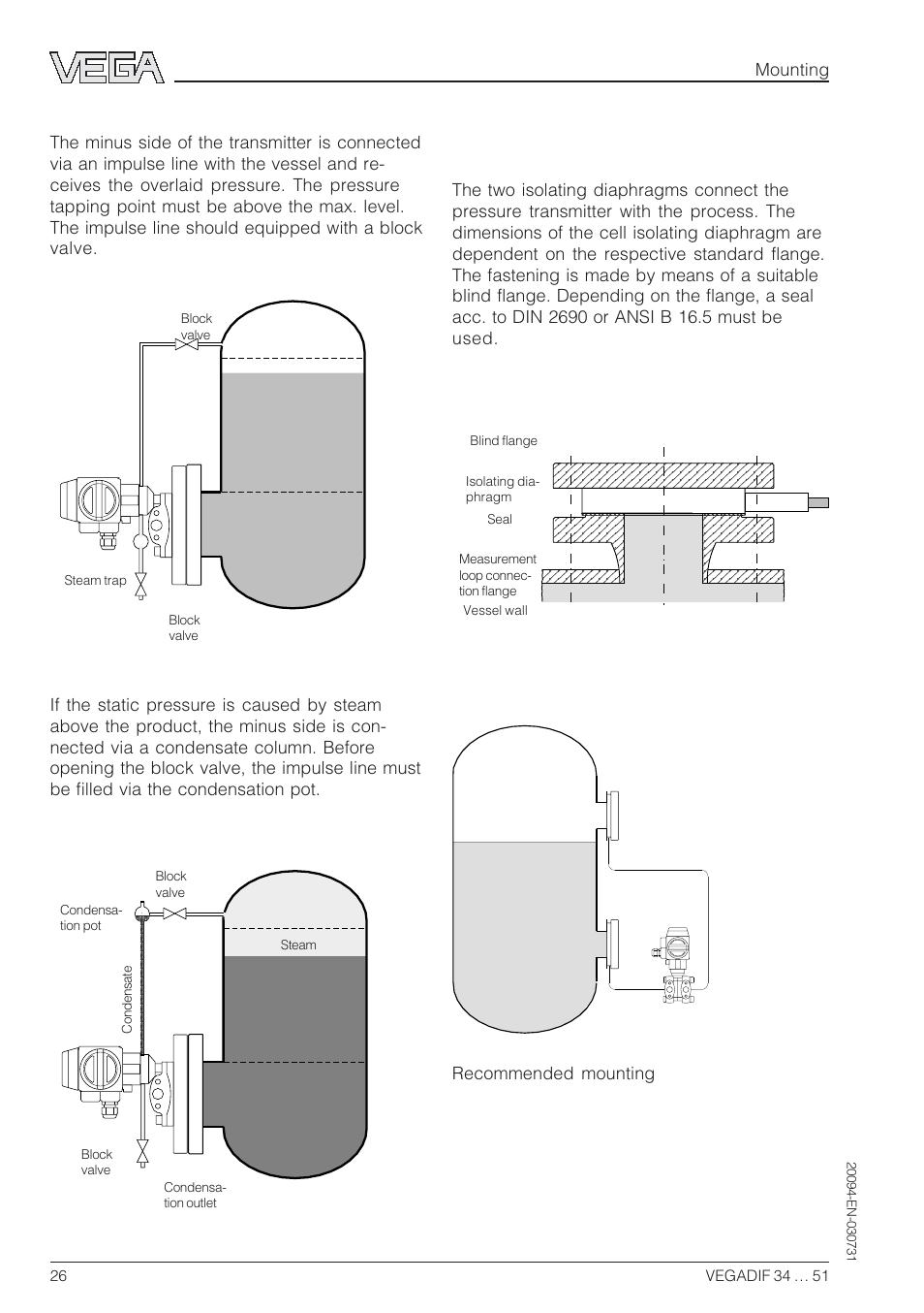 3 isolating diaphragm mounting with vegadif 51 | VEGA VEGADIF 34 … 51 User Manual | Page 26 / 64