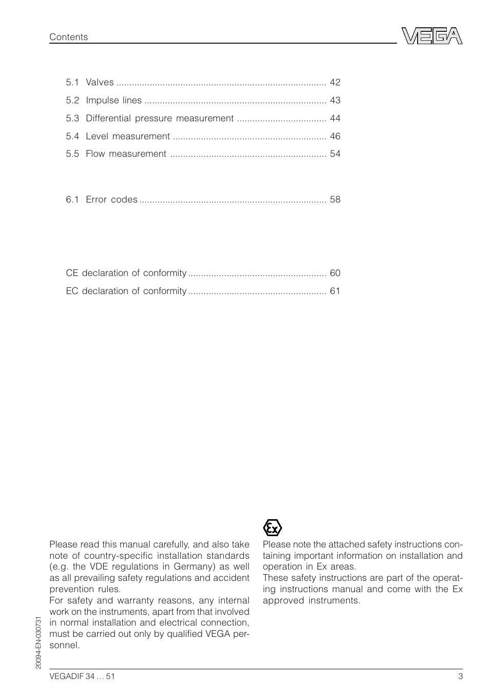 Safety information, Note ex area | VEGA VEGADIF 34 … 51 User Manual | Page 3 / 64