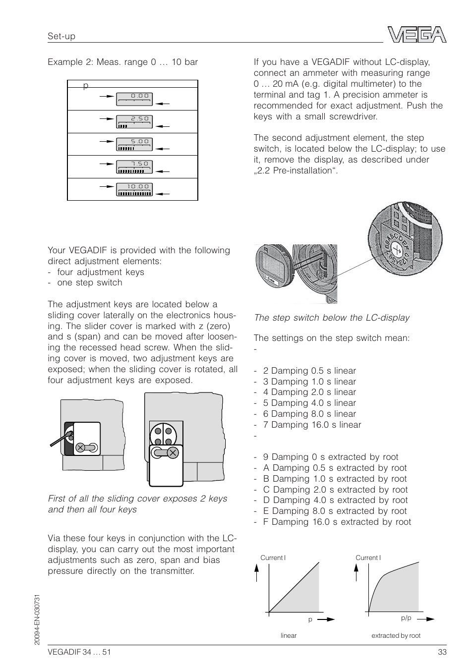 Key adjustment elements, Set-up example 2: meas. range 0 … 10 bar | VEGA VEGADIF 34 … 51 User Manual | Page 33 / 64