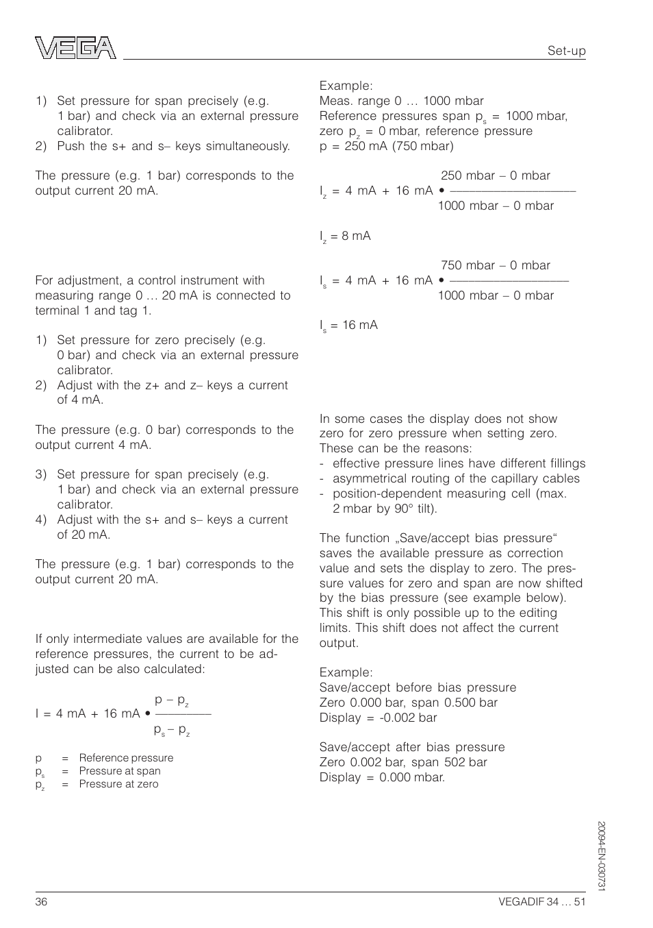 Position adjustment display (bias pressure) | VEGA VEGADIF 34 … 51 User Manual | Page 36 / 64