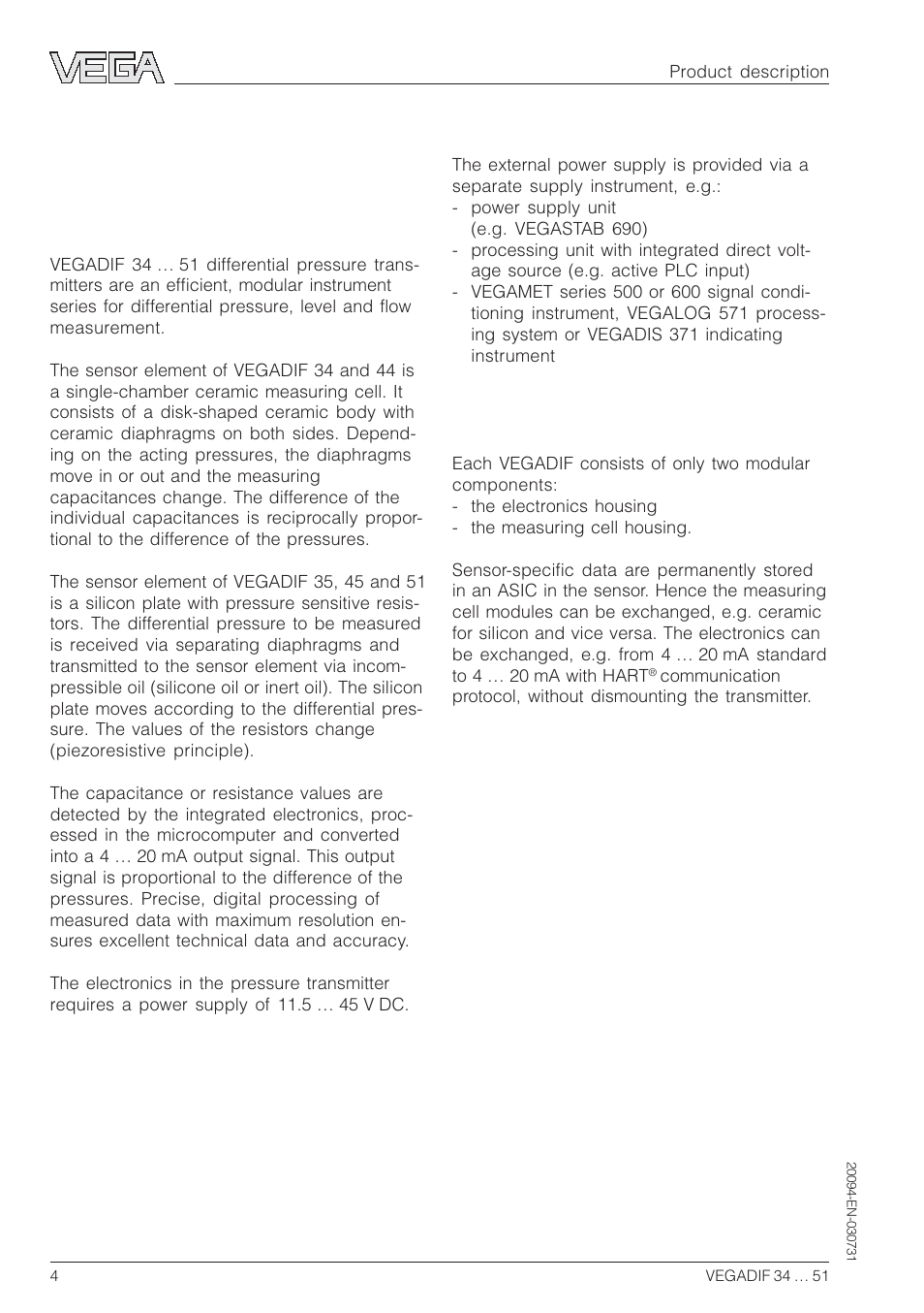 1 product description, 1 function and configuration | VEGA VEGADIF 34 … 51 User Manual | Page 4 / 64