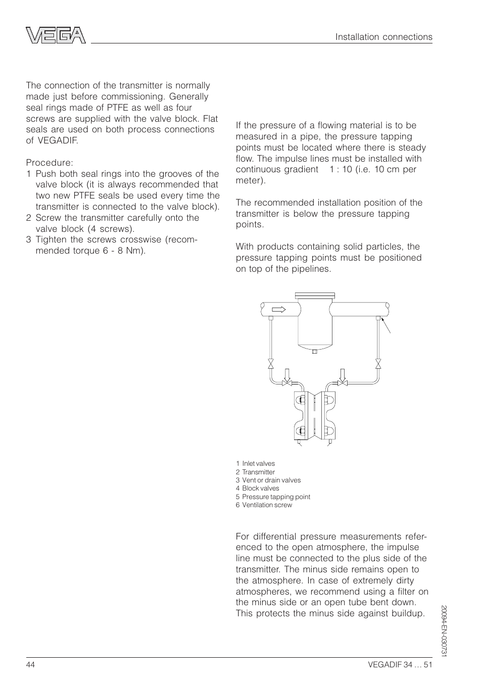 3 differential pressure measurement, Installation connection for liquids | VEGA VEGADIF 34 … 51 User Manual | Page 44 / 64