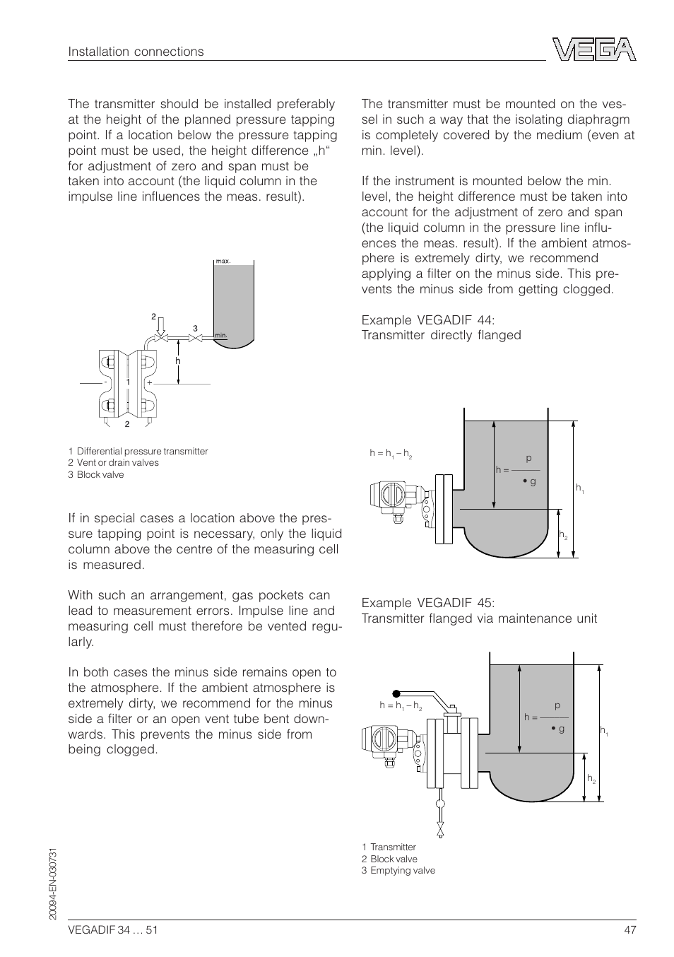 Installation connections | VEGA VEGADIF 34 … 51 User Manual | Page 47 / 64