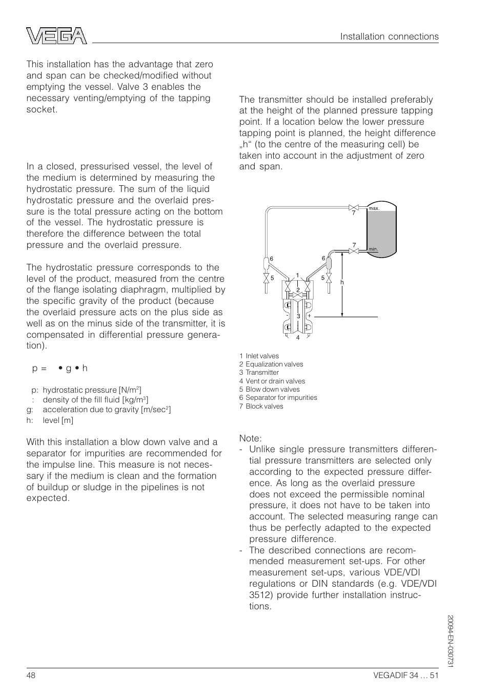Vegadif 34, 35, Installation on closed vessels | VEGA VEGADIF 34 … 51 User Manual | Page 48 / 64