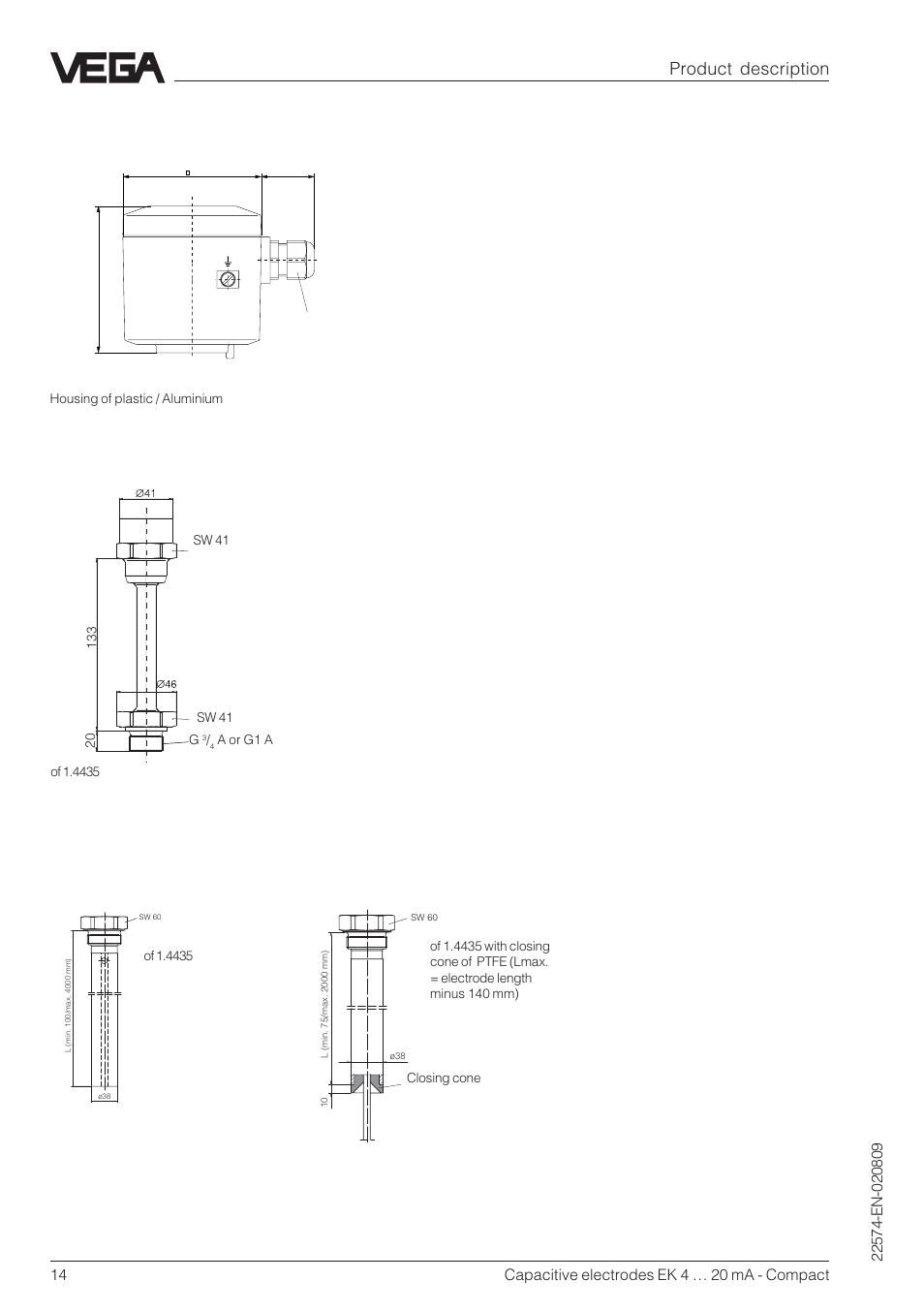 Product description housing temperature adapter, Concentric tube screening tube | VEGA Capacitive electrodes EK 4 … 20 mA - Compact User Manual | Page 14 / 40