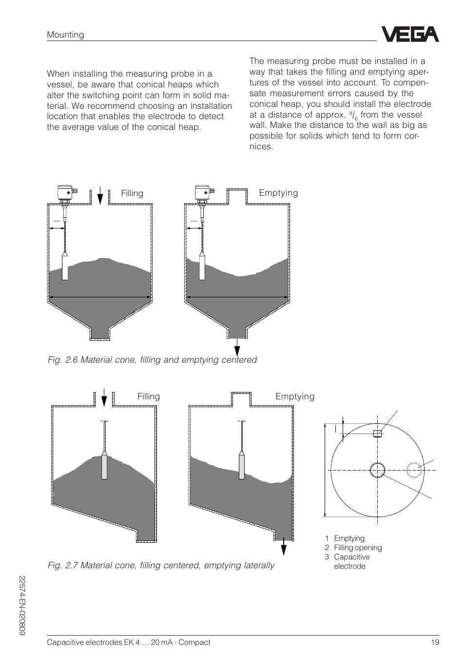 Material cone, Filling emptying | VEGA Capacitive electrodes EK 4 … 20 mA - Compact User Manual | Page 19 / 40