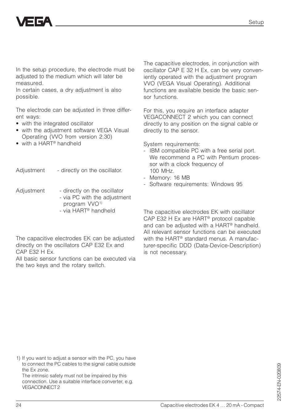 4 setup, 1 general adjustment | VEGA Capacitive electrodes EK 4 … 20 mA - Compact User Manual | Page 24 / 40