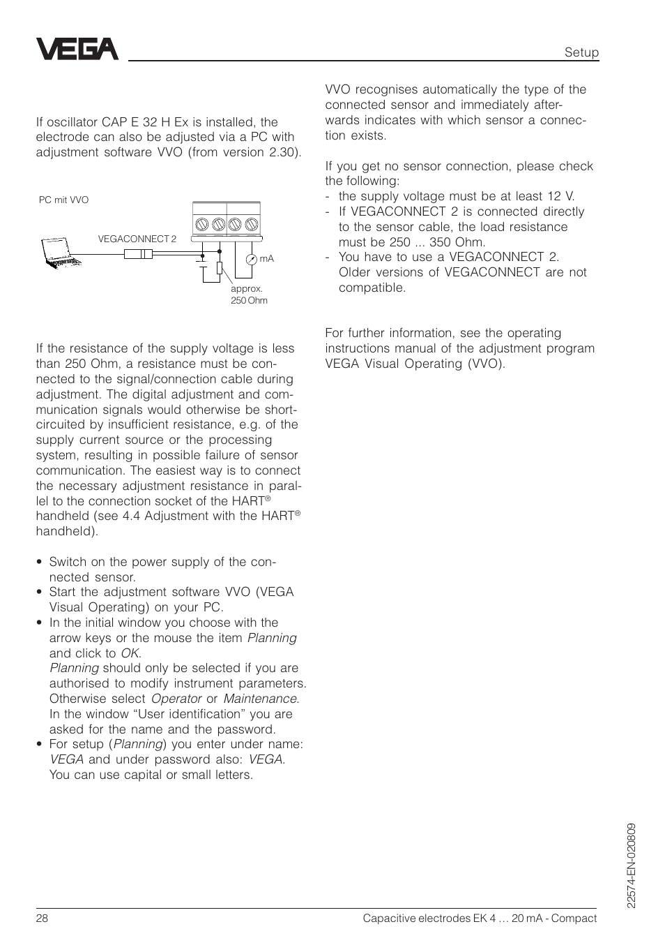 3 adjustment with vvo | VEGA Capacitive electrodes EK 4 … 20 mA - Compact User Manual | Page 28 / 40