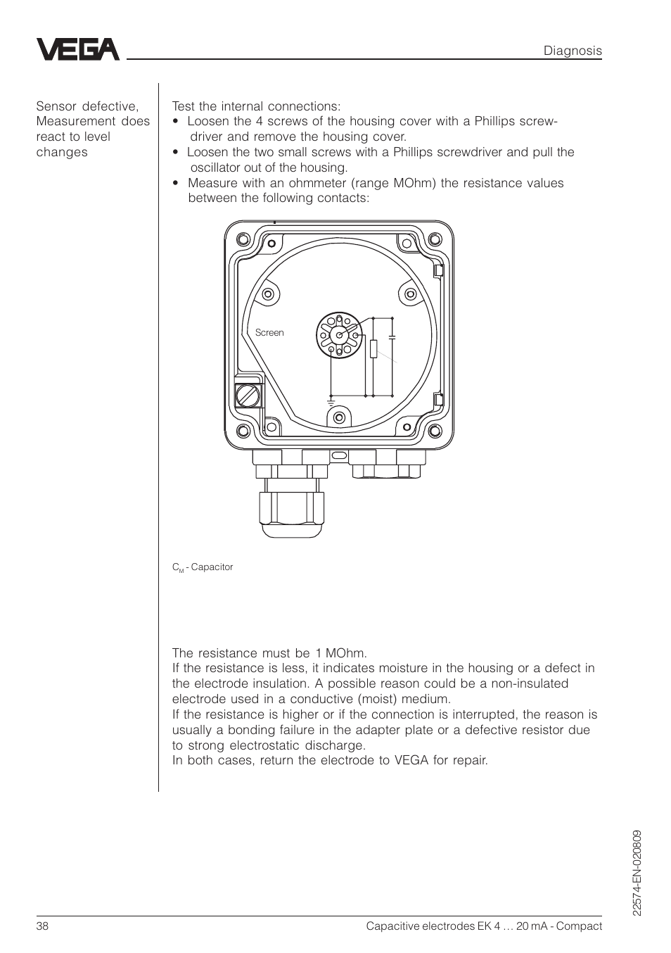 Fault rectifying measure | VEGA Capacitive electrodes EK 4 … 20 mA - Compact User Manual | Page 38 / 40