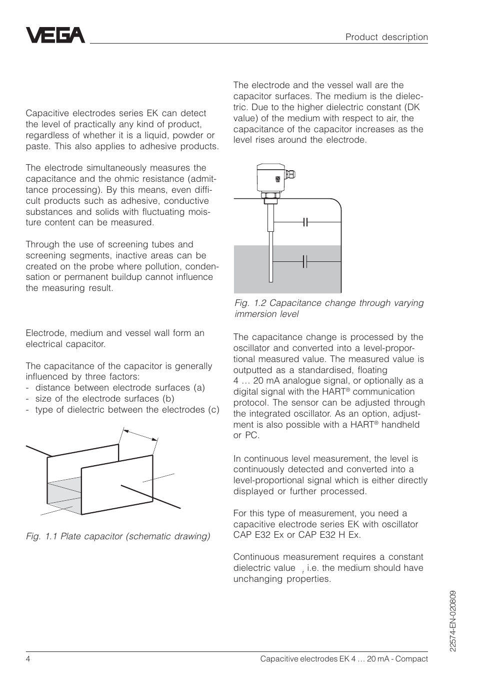 1 product description, 1 function and configuration | VEGA Capacitive electrodes EK 4 … 20 mA - Compact User Manual | Page 4 / 40