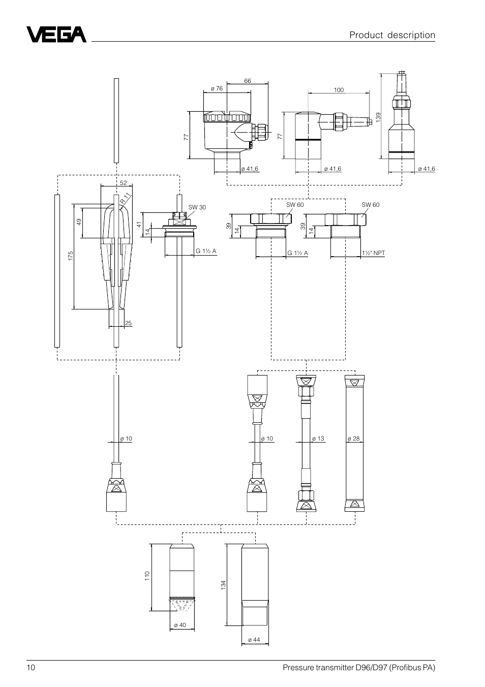 5 dimensions, Product description | VEGA D96_D97 Profibus PA User Manual | Page 10 / 36