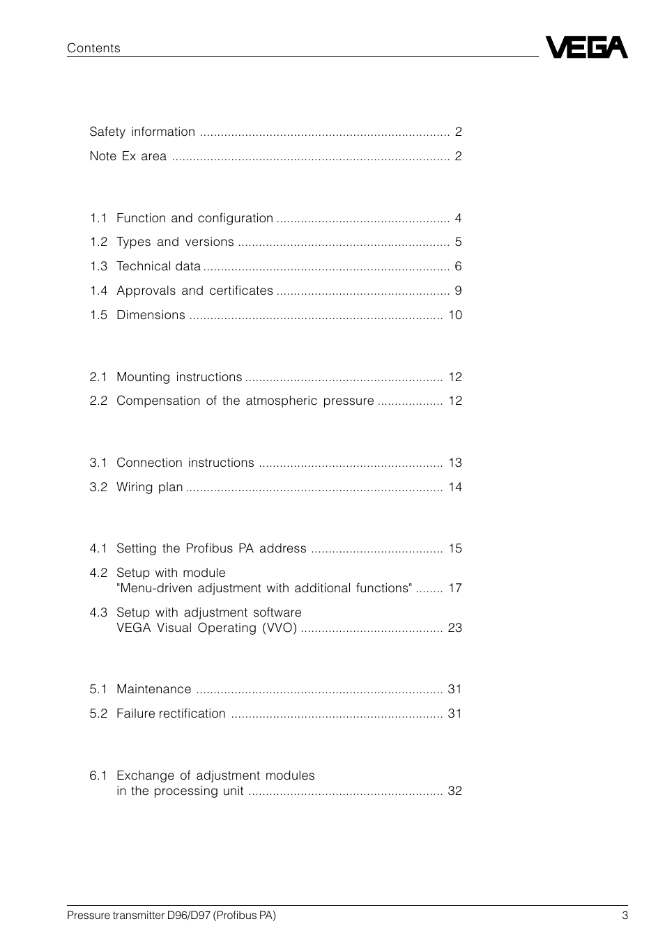 VEGA D96_D97 Profibus PA User Manual | Page 3 / 36
