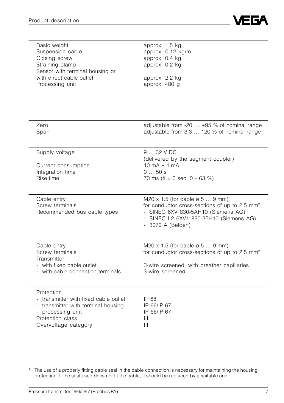 VEGA D96_D97 Profibus PA User Manual | Page 7 / 36