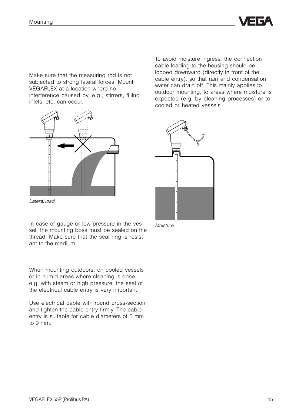 2 mounting, 1 installation instructions | VEGA VEGAFLEX 55P (Profibus PA) User Manual | Page 15 / 48