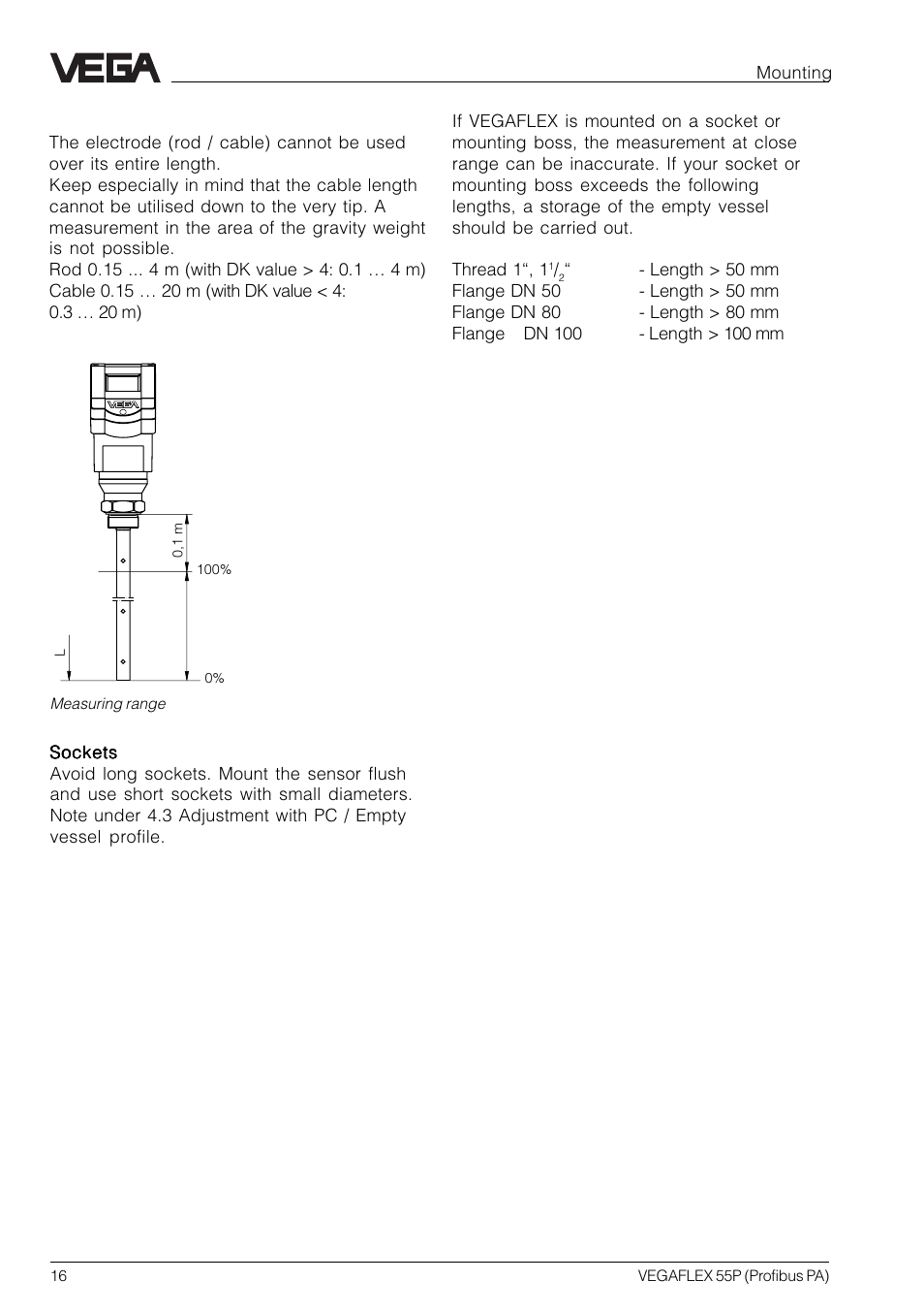 VEGA VEGAFLEX 55P (Profibus PA) User Manual | Page 16 / 48