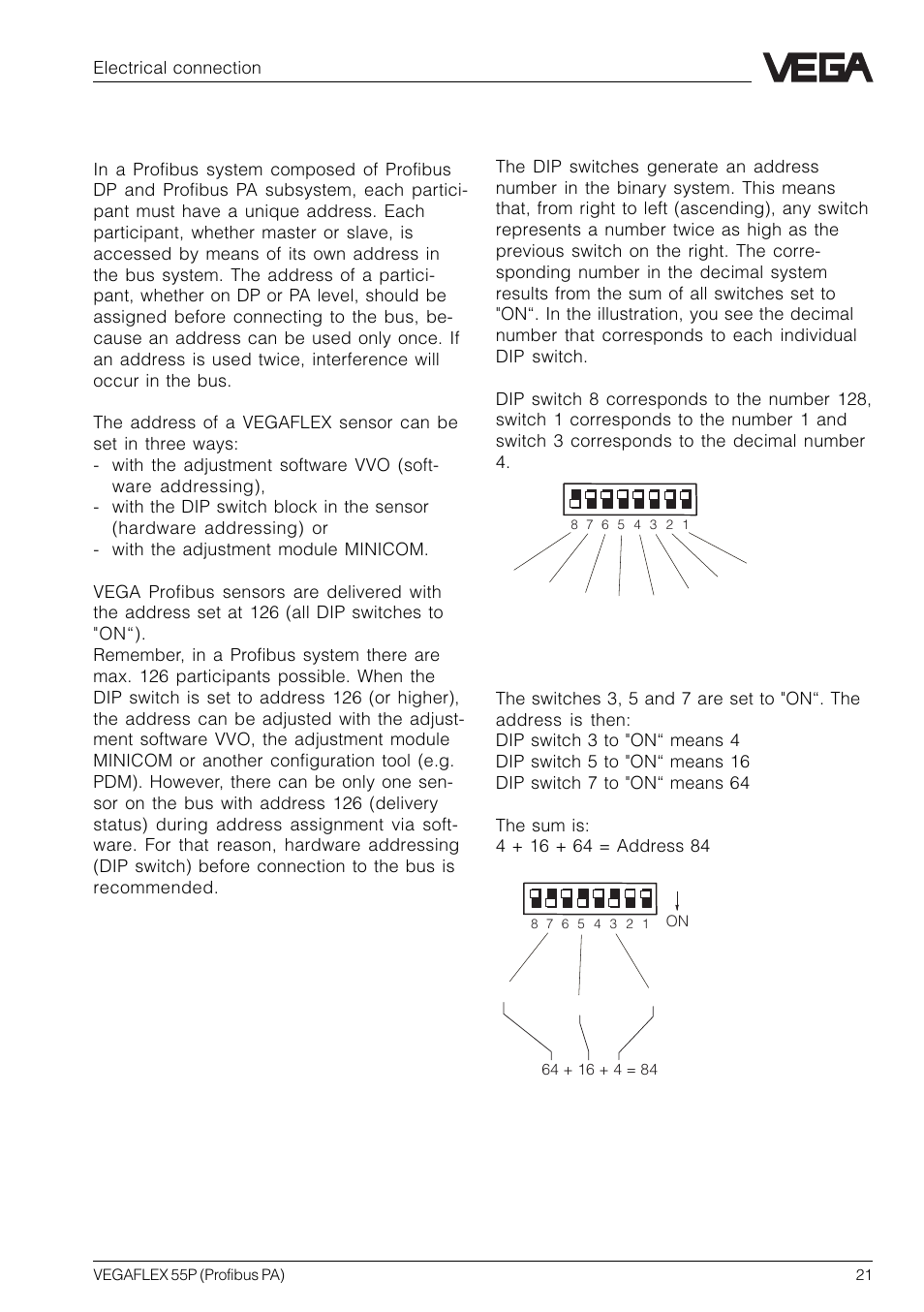 2 sensor address, Hardware addressing | VEGA VEGAFLEX 55P (Profibus PA) User Manual | Page 21 / 48