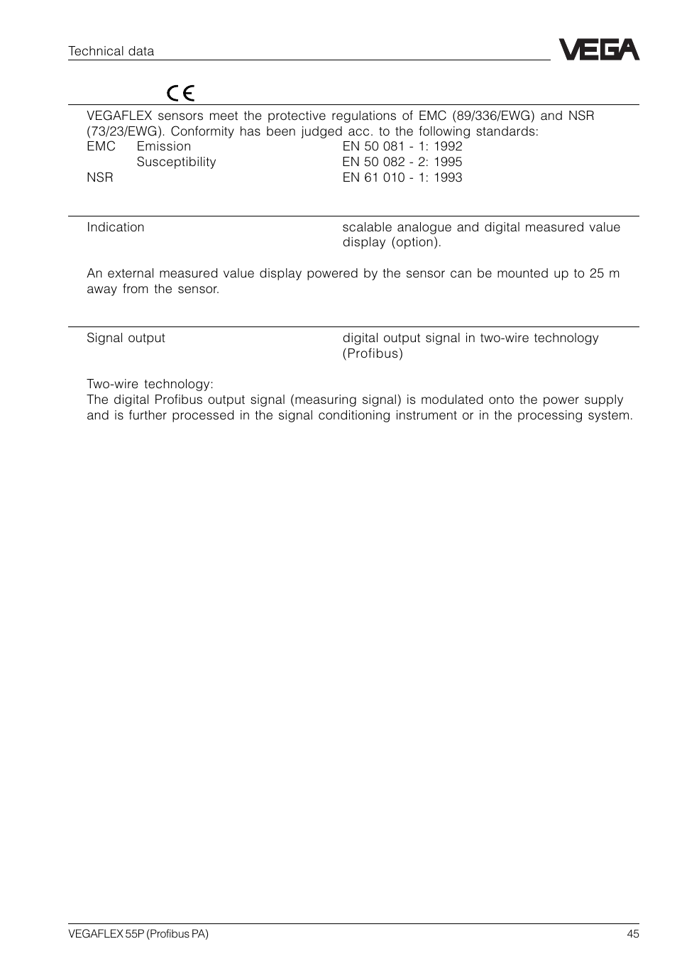 VEGA VEGAFLEX 55P (Profibus PA) User Manual | Page 45 / 48
