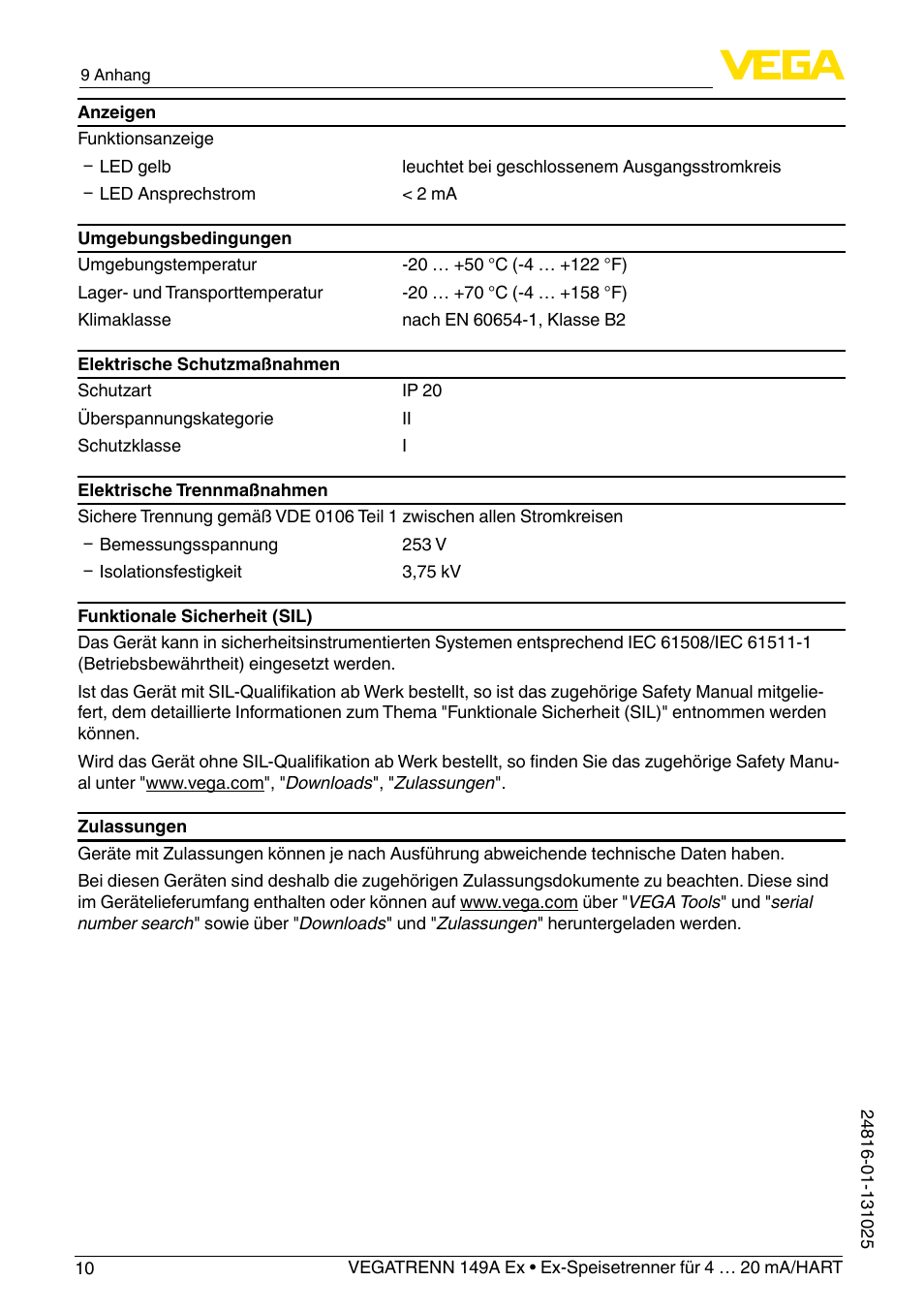 VEGA VEGATRENN 149A Ex User Manual | Page 10 / 44