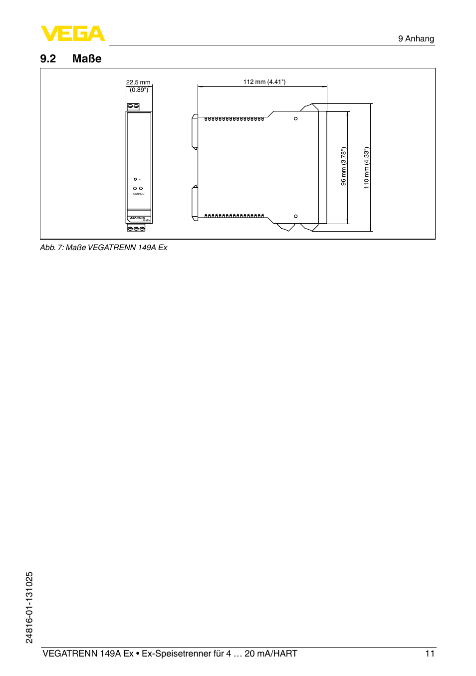 2 maße, 9 anhang | VEGA VEGATRENN 149A Ex User Manual | Page 11 / 44