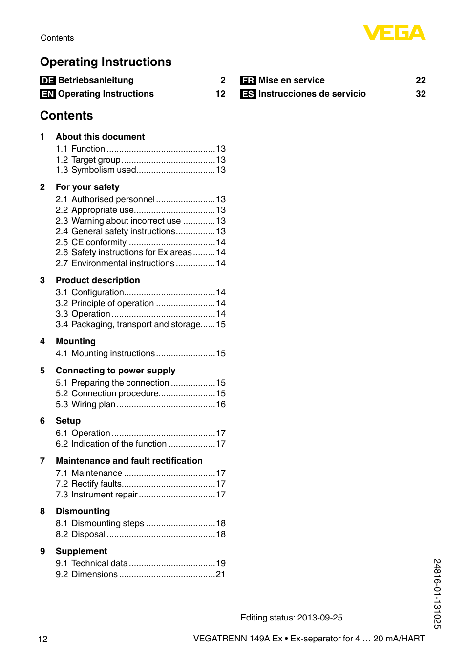 VEGA VEGATRENN 149A Ex User Manual | Page 12 / 44