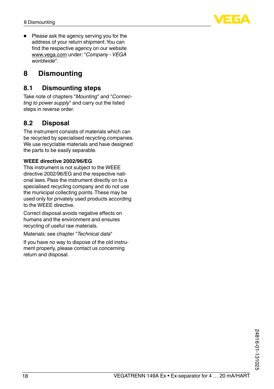 8 dismounting | VEGA VEGATRENN 149A Ex User Manual | Page 18 / 44
