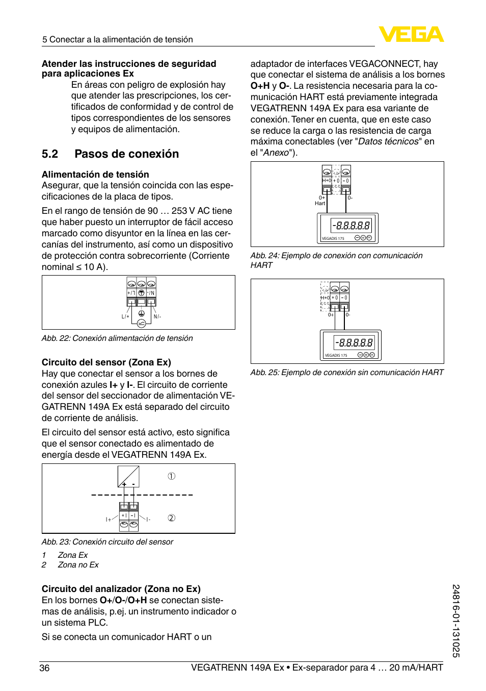 2 pasos de conexión | VEGA VEGATRENN 149A Ex User Manual | Page 36 / 44