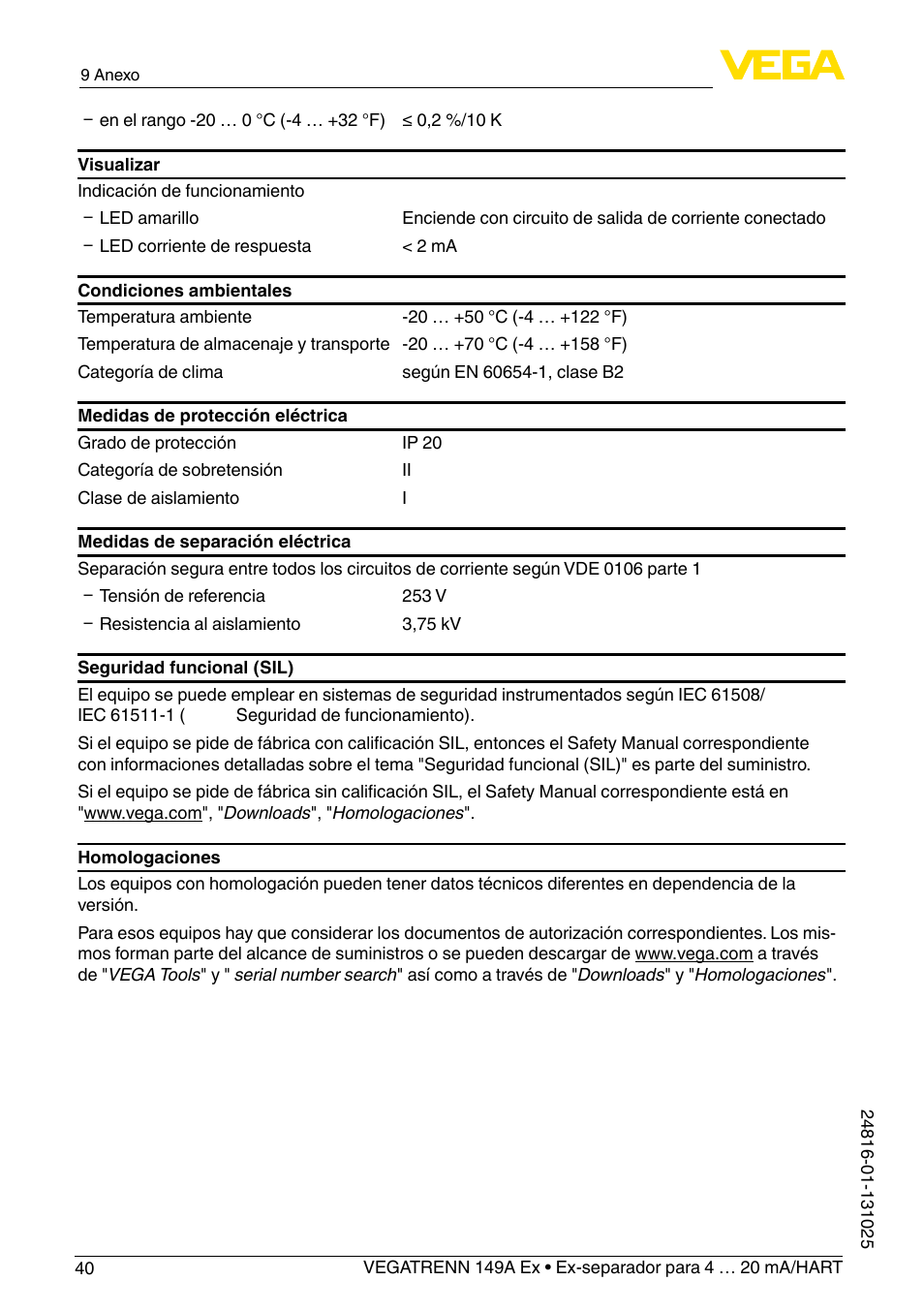 VEGA VEGATRENN 149A Ex User Manual | Page 40 / 44