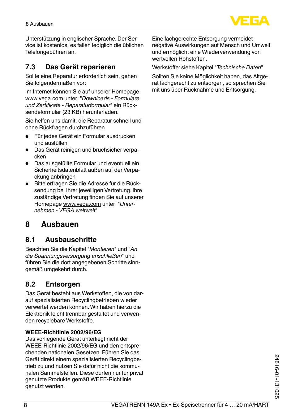 8 ausbauen | VEGA VEGATRENN 149A Ex User Manual | Page 8 / 44