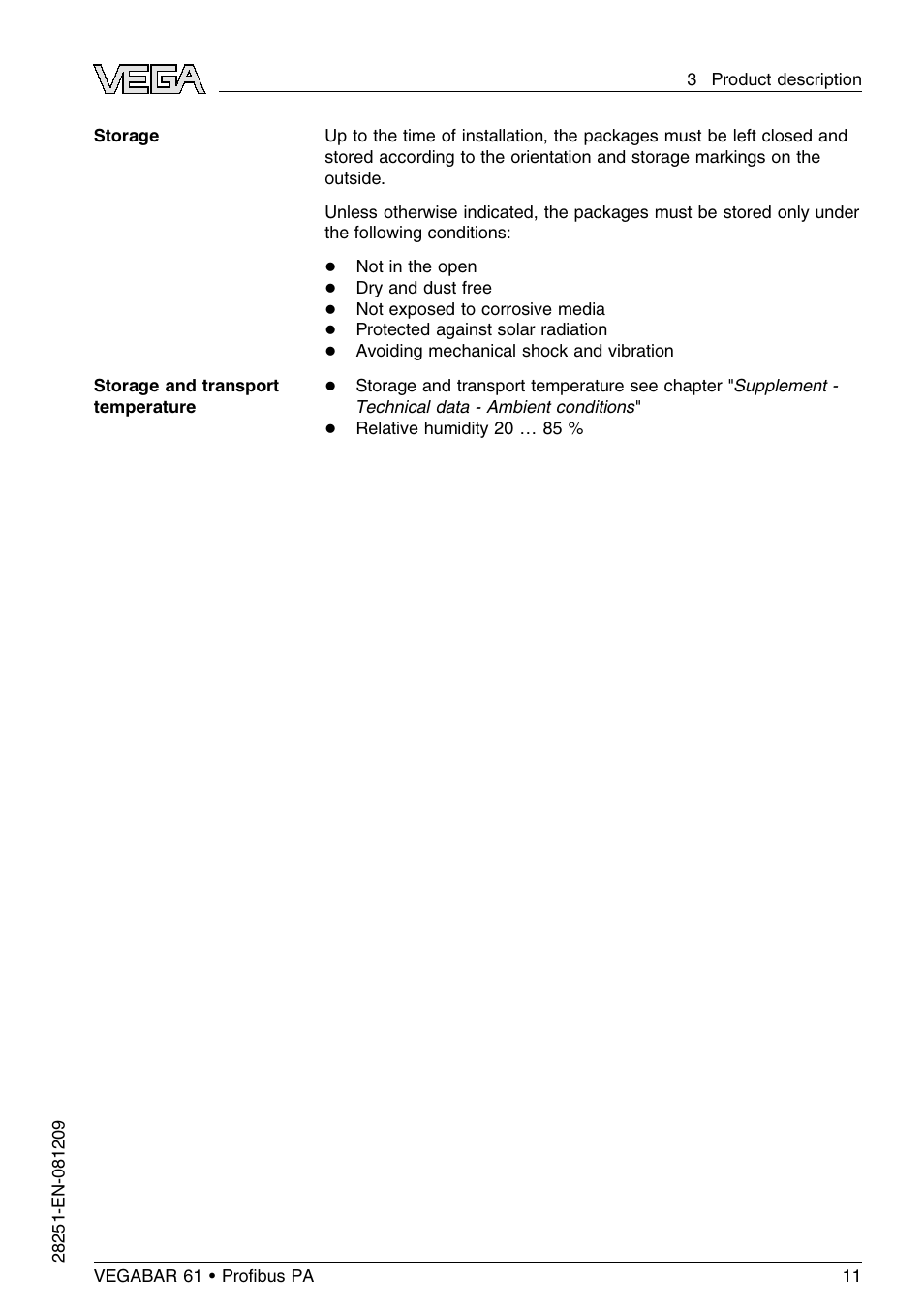 VEGA VEGABAR 61 Proﬁbus PA User Manual | Page 11 / 84